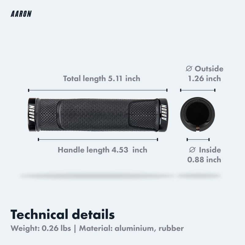 Aaron - Lock-on MTB Bike Grips - Non-Slip Rubber - Sporty and Trendy Design - Gel/with End Caps - for Mountain Bike/Mountain Bike/E-Bike/Fixie/Other - Black - Image 4